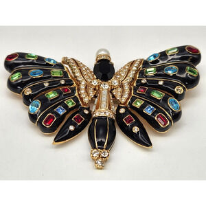 Vintage Hi End Huge Enameled Butterfly Brooch CINER Signed Crystal Decoration